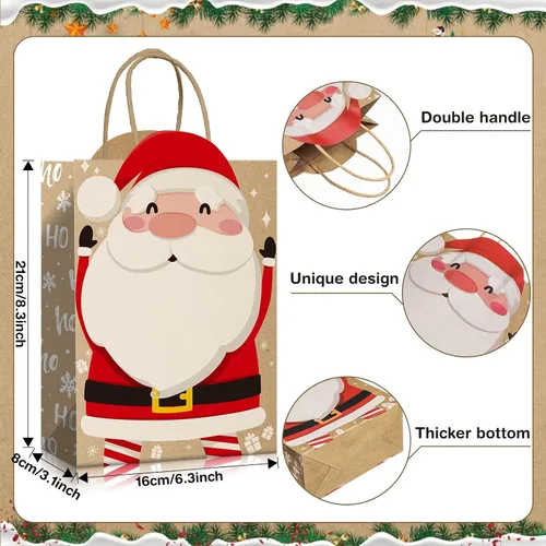 Miniatura 2 de Funrous Bolsas de regalo de Navidad, 6 diseños, bolsas de regalo de papel kraft de Navidad con asas, recuerdos de Navidad para aperitivos