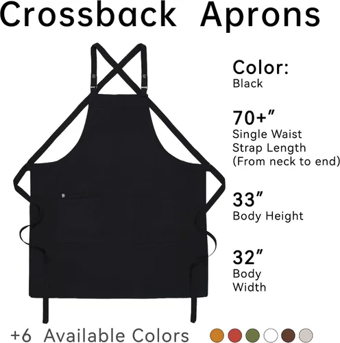 Miniatura 6 de Delantal de cocina unisex, delantal con correa cruzada con 2 bolsillos, delantal profesional duradero e impermeable Negro