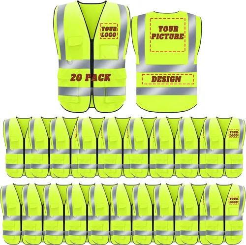 Miniatura 27 de Chaleco de seguridad con logotipo personalizado de alta visibilidad, chaleco reflectante clase 2, ropa de trabajo de construcción con 5 bolsillos