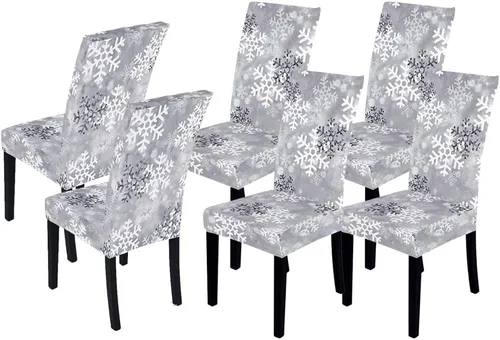 Miniatura 7 de LIPOR Juego de 2 fundas elásticas para sillas de comedor de Navidad, fundas elásticas para sillas Parsons con estampado de copos de nieve