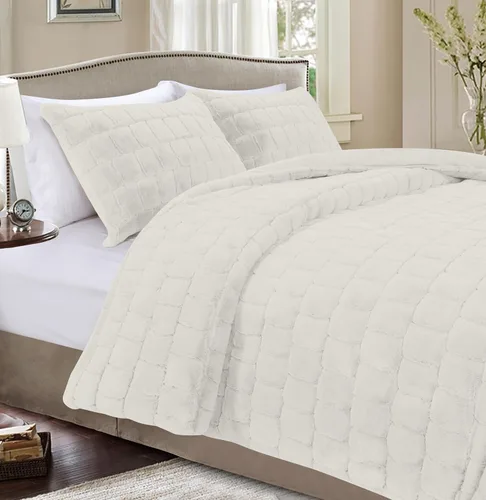 Miniatura 10 de Elegant Comfort Lujoso juego de edredón de piel sintética esponjosa de 3 piezas – Alternativa de plumón cálida para todas las estaciones – Ultra