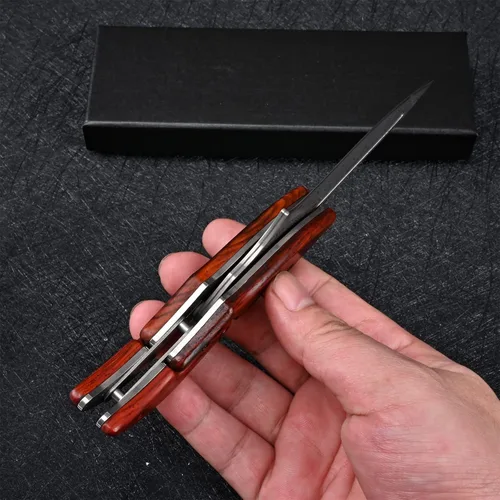 Miniatura 6 de SD604A Cuchillo plegable de Damasco VG10, de bolsillo, mango de sandía amarilla, con cerradura mecánica, para camping al aire libre y supervivencia