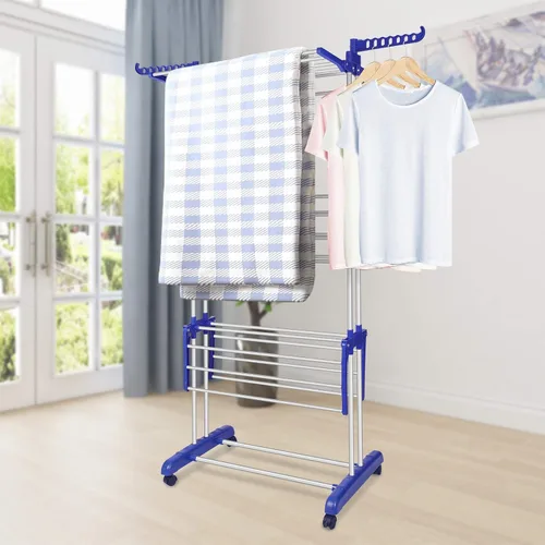 Miniatura 8 de Estante de secado de ropa, de acero inoxidable, de gran tamaño, plegable, de 4 niveles, estante de secado de ropa plegable para interiores