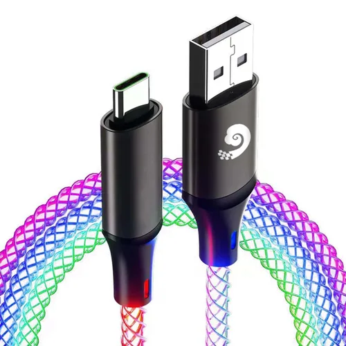 Cable de carga rápida USB tipo C colorido RGB de 3.3 pies, transferencia de datos, luz LED gradual RGB USB A a C, cable de carga rápida