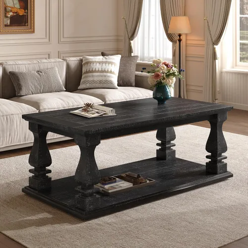 JIVOIT Mesa de centro de granja con estante de almacenamiento, mesa auxiliar rectangular de 47.24 pulgadas de largo con parte superior de tablones