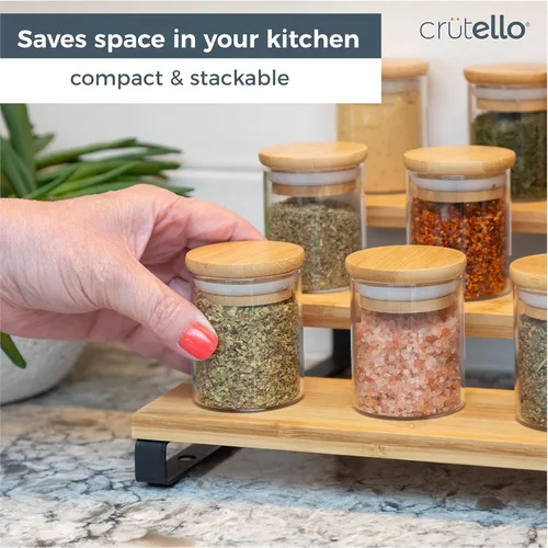 Miniatura 3 de Crutello Paquete de 20 mini tarros de especias de 2.5 onzas con tapas de bambú, tarros aptos para lavavajillas para especias, miel, frijoles, arroz