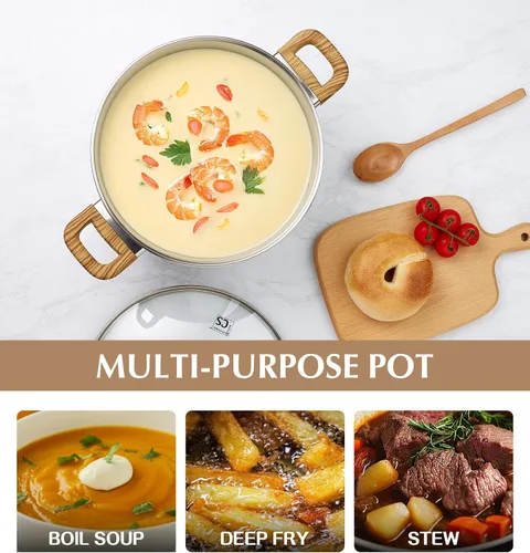Miniatura 4 de Olla de acero inoxidable KOCH SYSTEME CS - Olla de inducción de acero inoxidable de 6 cuartos con tapa para pasta, sopa, espaguetis, ollas de sopa
