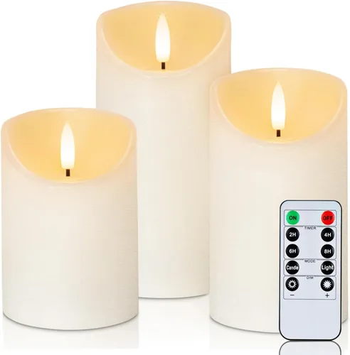 Miniatura 23 de Homemory Velas sin llama impermeables para exteriores de 4 x 12 pulgadas con temporizadores y control remoto, velas que funcionan con pilas, velas