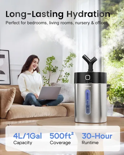 Miniatura 2 de Feekaa Humidificador de acero inoxidable fácil de limpiar, humidificadores de niebla fría de 1 galón/4 litros para dormitorio, apto