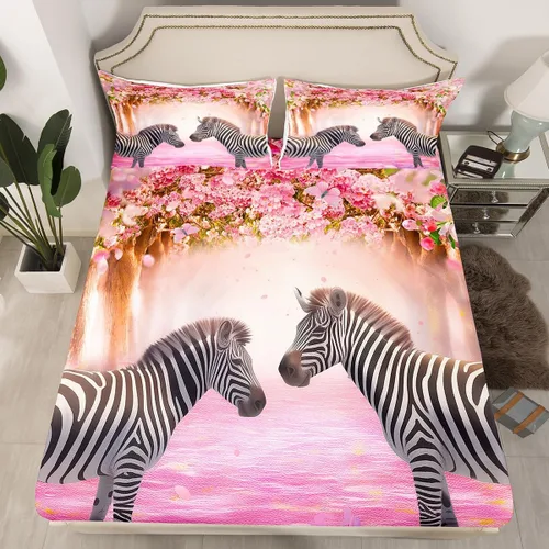 Miniatura 10 de Erosebridal Juego de cama de caballo para niñas, niños y parejas, sábana bajera ajustable de caballos blancos y negros, tamaño individual, diseño