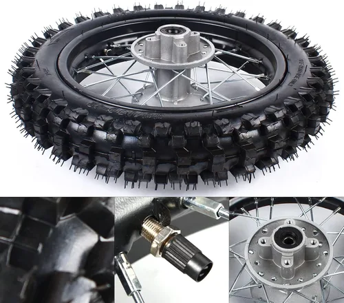 Miniatura 3 de 12" Ensamblaje de Llanta y Riel de Rueda Trasera 80/100-12 con Piñón y Rotor de Disco de Freno, Compatible con Motos de Pista de Barro