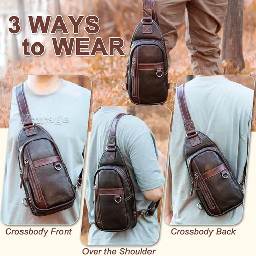 Miniatura 2 de CENUNCO Geniune - Bolso bandolera de cuero para hombres y mujeres, bolso cruzado para el hombro, mochila para el pecho