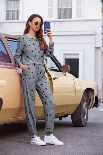 Miniatura 100 de Ekouaer Conjunto de pijama de manga larga para mujer, ropa de dormir suave con cuello redondo y bolsillos