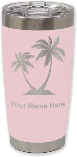 Miniatura 14 de LaserGram Vaso aislado al vacío de 20 onzas, palmeras, grabado personalizado incluido (negro)