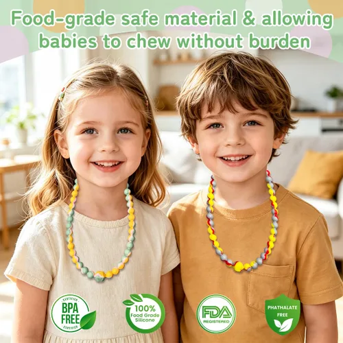 Miniatura 3 de Collar de dentición para bebé, juguetes para rechinar dientes, collar sensorial para masticar para niños, niñas, niños, adultos con autismo, TDAH