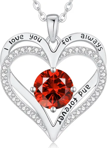 Miniatura 31 de LOUISA SECRET Love Heart Birthstone Necklaces for Women, Birthday Gift for Women, Anniversary Jewelry for Wife Her, 925 Sterling Silver Pendant