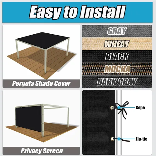 Miniatura 3 de Amagenix - Toldo de pérgola del 90% 4'X 9' negro, tela para proteger del sol con ojales GN07 para jardín, patio, porche al aire libre, grado
