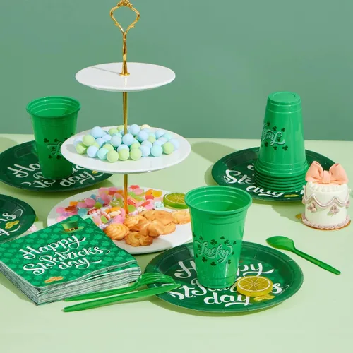 Miniatura 6 de JOYIN Juego de 72 tazas de 16 onzas para el día de San Patricio, color verde, desechables, de plástico, para decoración de fiesta de San Patricio