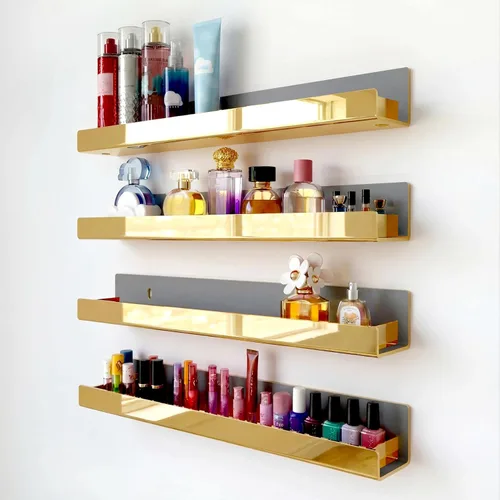 Miniatura 24 de Paquete de 4 estantes acrílicos negros de 15 pulgadas, estantería flotante negra para habitación de los niños, estante moderno para esmalte de uñas
