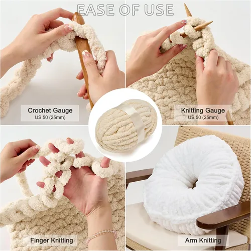 Miniatura 6 de ERLYEEN Hilo de Chenilla Grueso Súper Voluminoso Suave Espeso Esponjoso Jumbo Gigante Lavable Hilo Grande de Poliéster DIY para Manta de Tejido a
