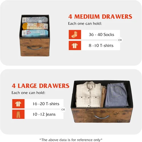 Miniatura 5 de WLIVE Cómoda para dormitorio con 8 cajones, cómoda de tela ancha para almacenamiento y organización, cómodas de dormitorio, cajonera para sala