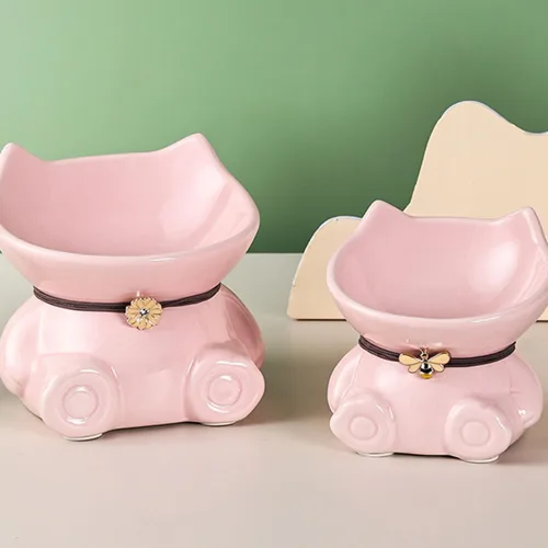 Miniatura 7 de Disoza Cuencos elevados de cerámica para gatos de interior de 5.8 pulgadas, lindos cuencos elevados de comida verdes inclinados de 15°, aptos