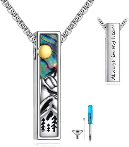HKPATOP Collares de urna para cenizas, plata de ley, concha de abulón, barra 3D, joyería de cremación para cenizas, joyería de memoria para mujeres