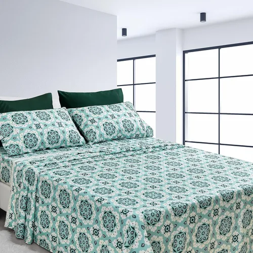 Miniatura 21 de American Home Collection - Juego de sábanas y fundas de almohada estampadas de 6 piezas, con 14 pulgadas de caída; sábanas de microfibra con doble