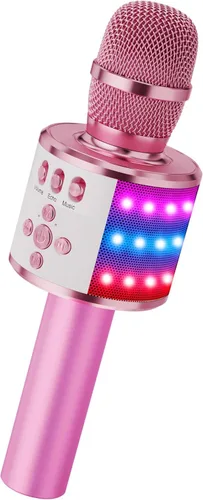 Miniatura 13 de BONAOK Micrófono de karaoke para niños y adultos, micrófonos Bluetooth, micrófono para cantar con luces de discoteca, efecto eco, altavoz integrado