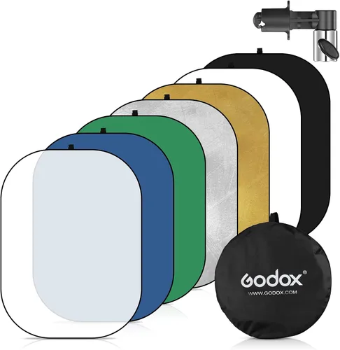 Godox Fondo de pantalla azul verde Chromakey de 39 x 59 pulgadas, reflector de fondo ovalado plegable portátil 7 en 1 con clip de soporte y bolsa