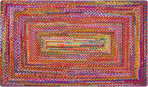 Miniatura 12 de RAJRANG Alfombra ovalada trenzada a mano de 2 x 3 pies, multicolor, bohemio, reversible, rústica, de algodón, alfombra Chindi geométrica