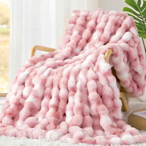 Miniatura 17 de Touchat - Manta de lujo de 1000GSM de pelo sintético de conejo, cobija súper pesada y cálida y acogedora para sofá, cama, sillón, esponjosa, Blanco