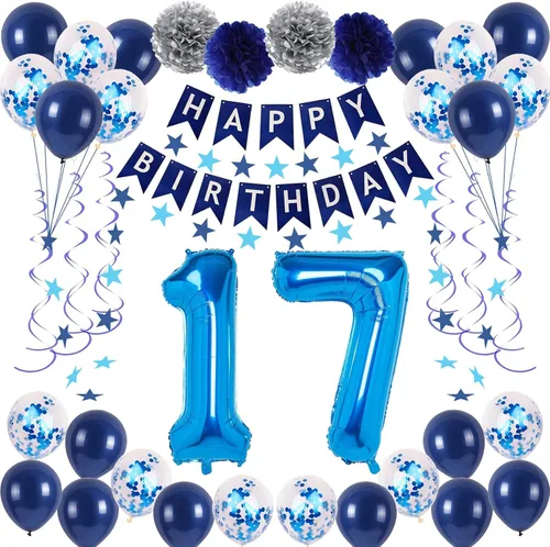 Miniatura 17 de Decoraciones de fiesta de cumpleaños azul número 12 para niños y niñas, suministros de globos de feliz cumpleaños 12 con pancarta de feliz Azul-a-31