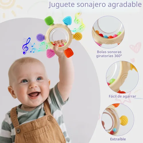 Miniatura 3 de Anillos de dentición para bebés de 0 a 6 a 12 meses, sonajero de animales, juguetes sensoriales para bebés de 0 a 24 meses, alivio de mordedores