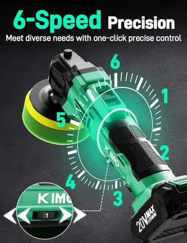 Miniatura 4 de KIMO - Kit de pulidor inalámbrico de 20 V, kit de pulido de 25 piezas, 6 velocidades a 6000 RPM pulidor inalámbrico con batería de 2000 mAh, pulidor