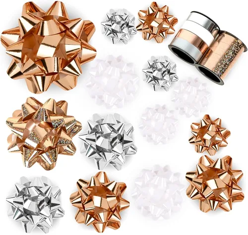 Miniatura 9 de WRAPAHOLIC Surtido de 19 lazos de regalo, 16 lazos de regalo de varios colores (rosa, blanco, plateado), 2 cintas rizadoras prensadas, 1 lazo rizado