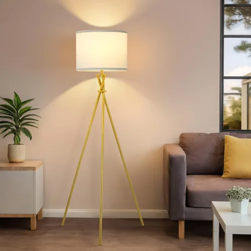 Miniatura 10 de Lámpara de pie para sala de estar, 61 pulgadas, moderna lámpara de pie trípode con pantalla blanca e interruptor giratorio, lámpara de pie negra