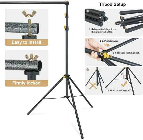 Miniatura 9 de LINCO Lincostore Kit de soporte para fondo de estudio fotográfico ajustable 10x6.5 pies con sistema de soporte de fondo para fotografía y bolsa