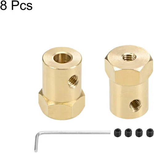 Miniatura 3 de uxcell Acoplador hexagonal de 0.197 in con motor de orificio hexagonal de latón acoplamiento flexible para ruedas de automóvil, neumáticos, motor