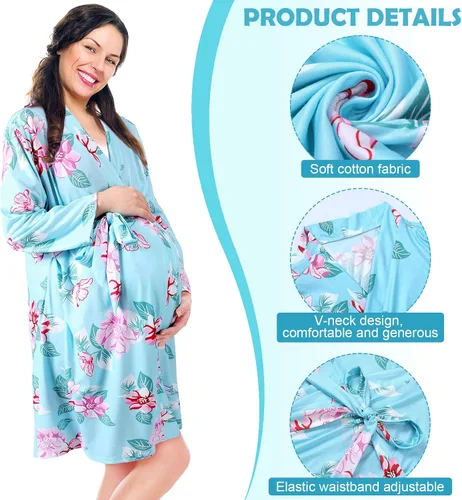 Miniatura 11 de Mepase 5 piezas de mamá y yo hospital a juego trajes de maternidad bata de envolver manta para bebé niña niños diadema sombrero para mamá bebé