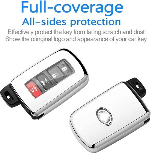 Miniatura 3 de Funda con llavero para llave de automóvil de suave poliuretano termoplástico y protección de 360 grados, compatible con llave inteligente (plateado)