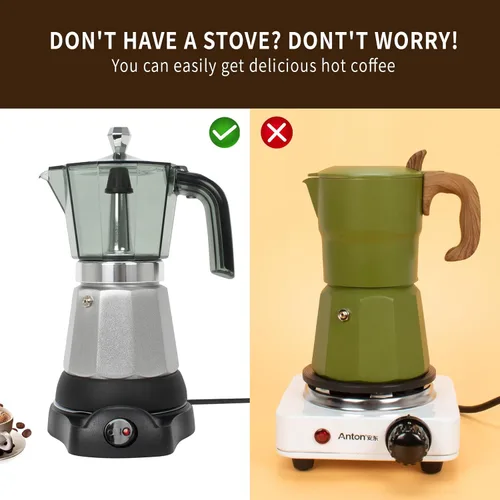 Miniatura 3 de LAOION Cafetera de Espresso Manual de 6 Tazas, Máquinas de Espresso Pequeñas para el Hogar, Cafetera Cubana con Base Desmontable y Protección contra