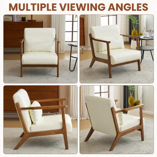 Miniatura 9 de MOJAY Silla Decorativa Moderna con Otomano, Sillón de Salón Tapizado en Cuero Sintético para Dormitorio, Balcón, Recepción