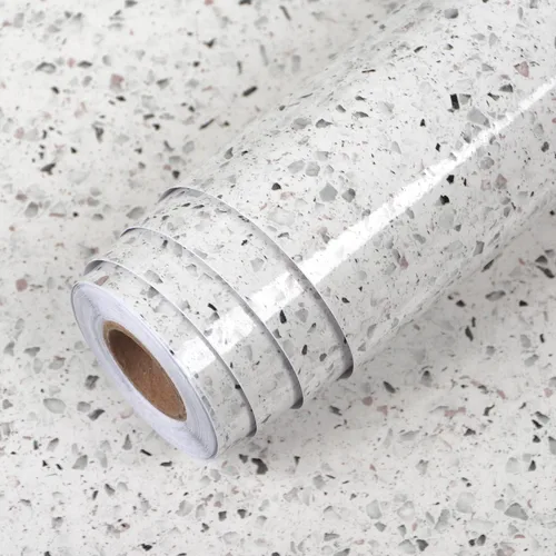 Papel de contacto de terrazo gris y blanco de 88 x 16 pulgadas, papel adhesivo de granito para encimera de cocina, papel tapiz adhesivo para