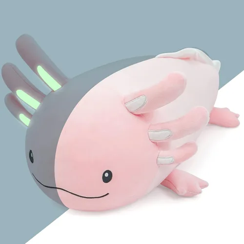 Miniatura 15 de Niuniu Daddy Peluche de ajolote rosa de 20 pulgadas, luminoso, realista, lindo peluche para niñas y niños, regalos de cumpleaños que brillan