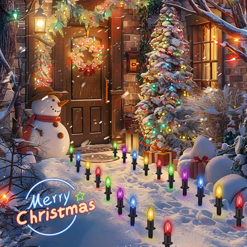 Miniatura 6 de C9 Luces de camino de Navidad para exteriores, 24.2 pies, 20 luces LED con estacas, luces de camino de Navidad impermeables conectables para patio