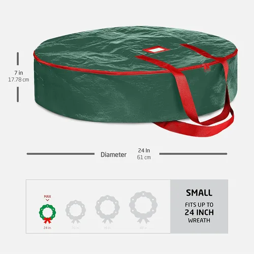 Miniatura 6 de ZOBER - Contenedor de almacenamiento para coronas de Navidad de 24 pulgadas - Bolsa para coronas de Navidad con doble cierre y asas duraderas - Verde