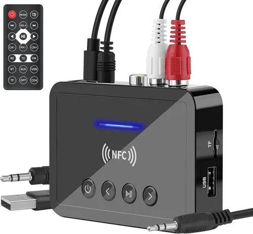 Adaptador receptor transmisor Bluetooth 5.0 Audio 3 en 1 Adaptador de audio Bluetooth 0.138 in AUX RCA óptico USB HiFi música estéreo, FCC Pass