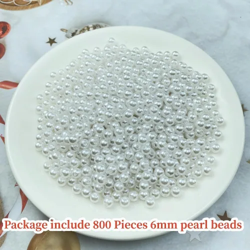 Miniatura 2 de Pinhoollgo 800pcs Pearl Beads 6mm Round Pearl Beads with Hole for DIY Bracelet Necklace Jewelry Making Supplies Handmade Craft(White)