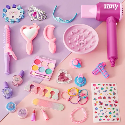 Miniatura 8 de Golray Kit de maquillaje de cabeza de muñeca para peinar, arte de uñas, juguetes para niñas, juguete de peluquería/cosméticos reales esmalte